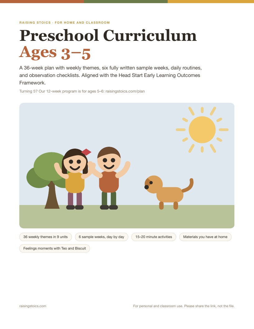 Cover of the Raising Stoics 36-week preschool plan