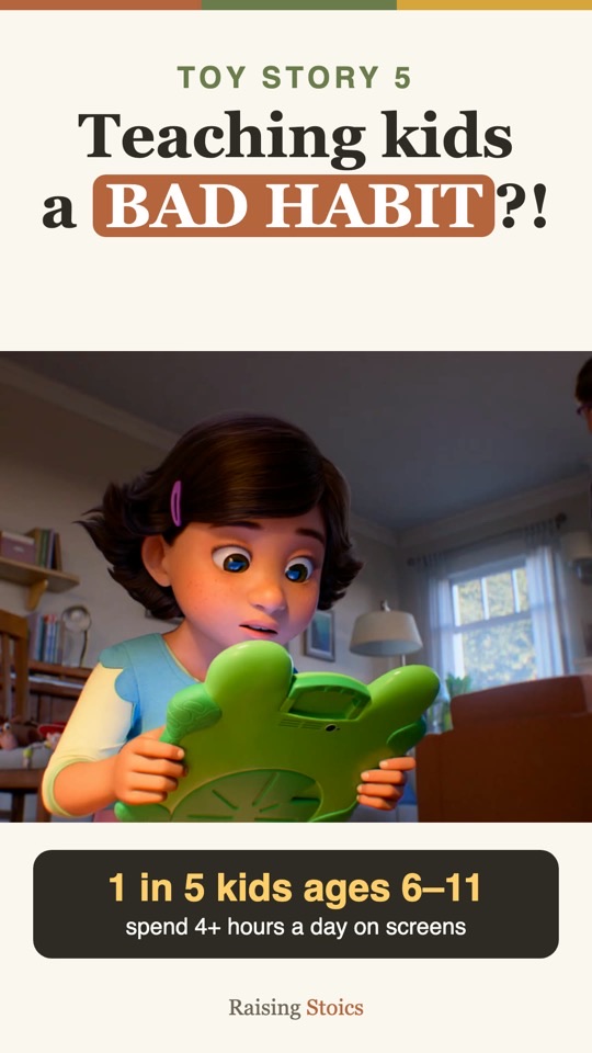 Video cover: Toy Story 5 and the words Teaching kids a bad habit